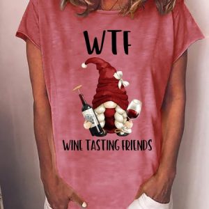 Gift for Wine Lovers Wtf Wine Testing Friends Gnome With Wine Womens T-Shirt, T-shirts, Lilicloth.com