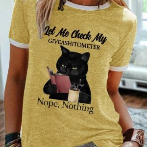 Womens Funny Letter Cute Black Cat Casual T-Shirt, T-shirts, Lilicloth.com
