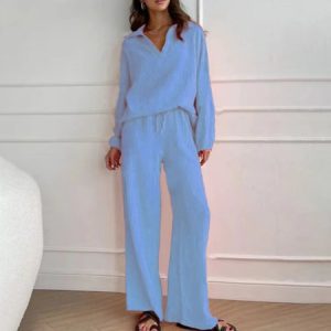 Women's Plain Daily Going Out Two Piece Set Long Sleeve Casual Spring/Fall Top With Pants Matching Set, JustFashionNow Suit Set, color:Light Blue|size:5XL,