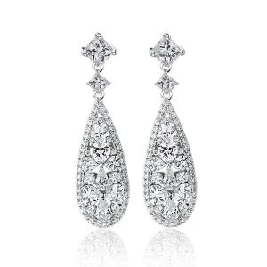 Earrings - Italo Halo Pear Created White Sapphire Drop Earrings, Apparel & Accessories, Italo jewelry - Online Catalog