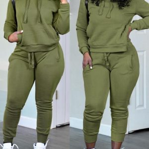 Drawstring Hooded Sweatshirt & Pocket Design Cuffed Sweatpants Set, Two-piece Sets, ChicMe catalog