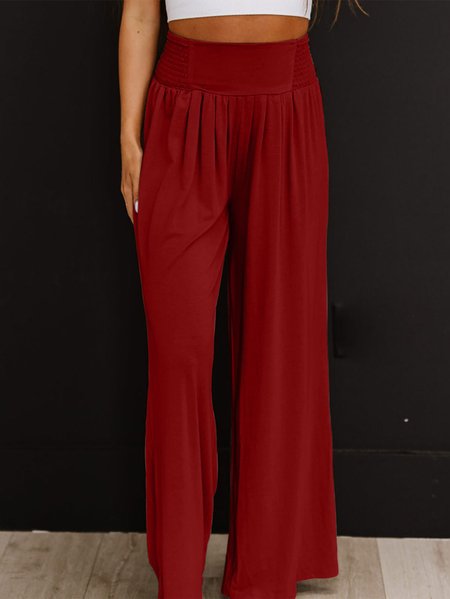Women's Trousers Elastic Waist Wide Leg Pants Daily Going Out Casual Scramble Cotton Plain Spring/Fall Pants, JustFashionNow Pants, color:Wine Red|size:XXL,