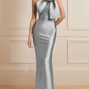 Women's Sleeveless Summer Plain Bow Dress One Shoulder Cocktail Going Out Urban Maxi A-Line, JustFashionNow Dresses, color:Gray|size:3XL,