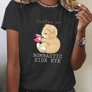 Cross-Eyed Cat And Coffee Fun T-Shirt, T-shirts, Lilicloth.com