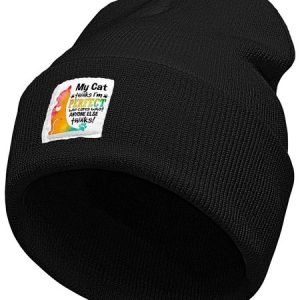 My Cat Think I'm Perfect Who Cares What Anyone Else Think Animal Graphic Beanie Hat, Hats, Lilicloth.com