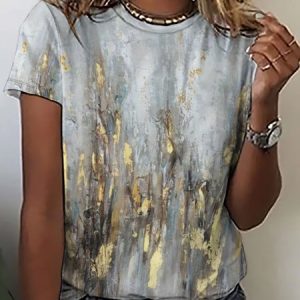 Gleaming Gold Abstract Print Casual Short Sleeve T-Shirt, T-shirts, Lilicloth.com