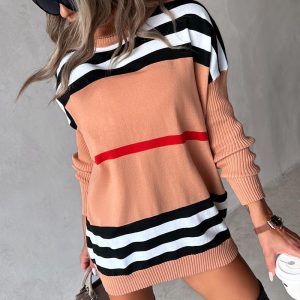 Striped Colorblock High Neck Knit Casual Sweater, Sweaters & Cardigans, ChicMe catalog