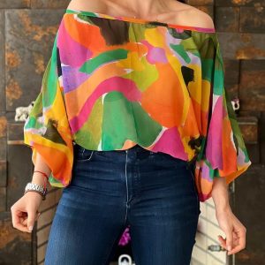 Off Shoulder Allover Print Lantern Sleeve Top, Blouses & Shirts, ChicMe catalog
