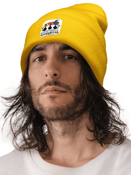 Halloween Black Cat Witch Hocus Pocus Animal Graphic Beanie Hat, Hats, Lilicloth.com