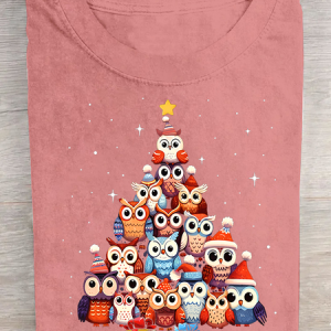 Owl Christmas Tree Cotton T-shirt, T-shirts, Lilicloth.com