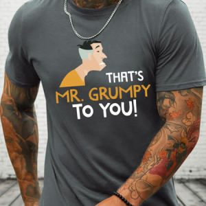Cotton Mr. Grumpy Old Man Funny Casual Text Letters Crew Neck T-Shirt, T-shirts, Lilicloth.com