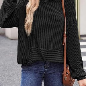 Women's Plain Spring/Fall Long Sleeve Casual Daily Hoodie, JustFashionNow Sweatshirts & Hoodies, color:Black|size:M,