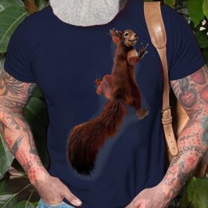 Mens Cute Squirrel Graphic Print Animal Casual Cotton T-Shirt, T-shirts, Lilicloth.com