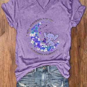 Alzheimer's Awareness Forget Me Not I Will Remember for You Loose Casual Floral T-Shirt, T-shirts, Lilicloth.com