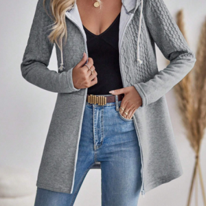 Women's Plain Zipper Regular Loose Jacket, Jackets, color:Gray|size:XXL, catalog Noracora shop
