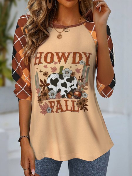 Women's Long Sleeve Tee T-shirt Spring/Fall Plaid Jersey Crew Neck Holiday Going Out Casual Top, JustFashionNow Shirts & Blouses, color:Orange Red|size:XXL,