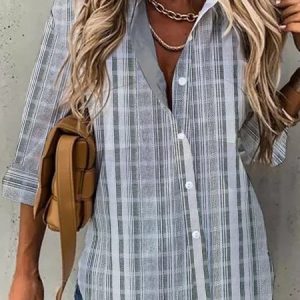 Women's Long Sleeve Shirt Spring/Fall Striped Printing Shirt Collar Holiday Going Out Vintage Top, JustFashionNow Shirts & Blouses, color:Gray|size:XXL,