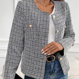 Women's Plaid Bomber Jacket Buckle Regular Regular Fit Jacket, Jackets, color:Black|size:XL, catalog Noracora shop