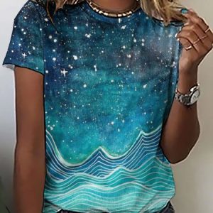 Womens Abstract Print Crew Neck Short Sleeve T-Shirt, T-shirts, Lilicloth.com