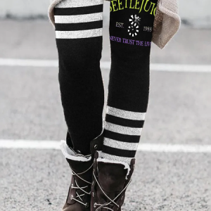Vintage 1988 Halloween Horror Movie Striped Cozy Leggings, Pants, Lilicloth.com
