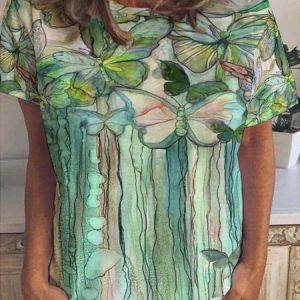 Casual Abstract Regular Fit Short Sleeve T-Shirt, T-shirts, Lilicloth.com
