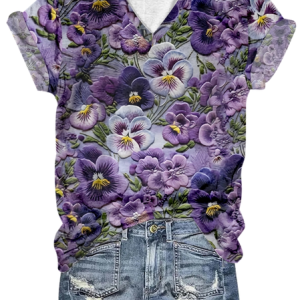 Crew Neck Casual Flower 3D Printing T-Shirt, T-shirts, Lilicloth.com