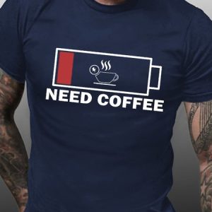 Men Need Coffee And Letter Graphic Cotton Casual Crew Neck T-Shirt, T-shirts, Lilicloth.com