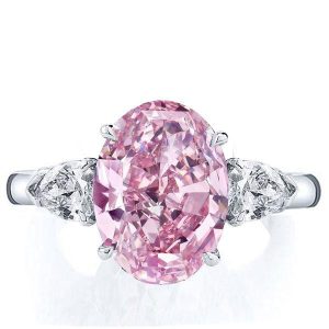 classic engagement rings - Italo Three Stone Oval Created Pink Sapphire Engagement Ring, Italo jewelry - Online Catalog