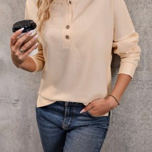 Women Wool/Knitting Plain Long Sleeve Comfy Casual Buckle Sweater, Sweaters, color:Beige|size:XL, catalog Noracora shop