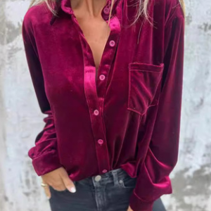 Women's Long Sleeve Shirt Spring/Fall Plain Velvet Shirt Collar Daily Going Out Casual Top, JustFashionNow Shirts & Blouses, color:Fuchsia|size:3XL,