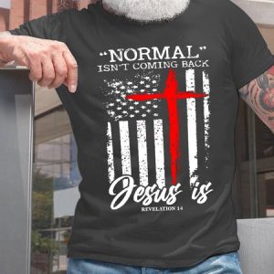 Men Normal Isn't Coming Back But Jesus Is Revelation 14 Flag  Cotton T-Shirt, T-shirts, Lilicloth.com
