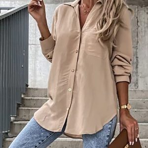 Women's Long Sleeve Shirt Spring/Fall Plain Buttoned Shirt Collar Daily Going Out Casual Top, JustFashionNow Shirts, color:Khaki|size:XXL,