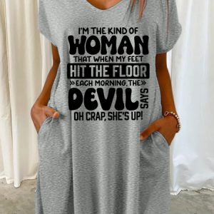Women's Funny Word Kind Of Women Casual V Neck Text Letters Dress, Dresses, Lilicloth.com