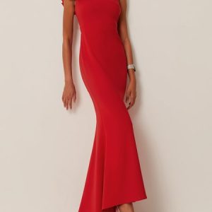 Women's Sleeveless Summer Plain Ruched Dress Asymmetrical Prom Going Out Urban Maxi A-Line, JustFashionNow Dresses, color:Red|size:3XL,