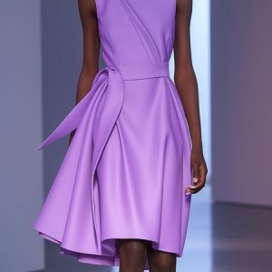 Women's Sleeveless Summer Plain Ruched Dress Crew Neck Holiday Going Out Urban Midi A-Line, JustFashionNow Dresses, color:Purple|size:XXL,