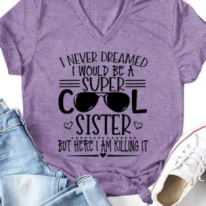 Womens Funny Super Cool Sister V Neck T-Shirt, T-shirts, Lilicloth.com