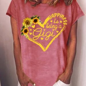WomenвЂ™s Happiness Is Being A Gigi Casual Crew Neck T-Shirt, T-shirts, Lilicloth.com