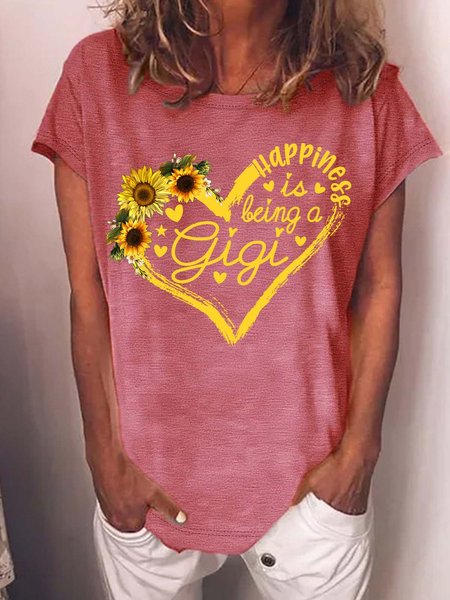 Women’s Happiness Is Being A Gigi Casual Crew Neck T-Shirt, T-shirts, Lilicloth.com