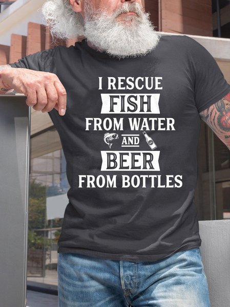 Mens Beer Fishing Humor Fisherman Short Sleeve T-Shirt, T-shirts, Lilicloth.com
