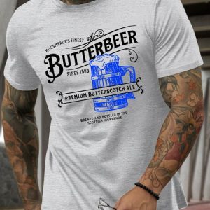 MenвЂ™s Butterbeer Text Letters Casual T-Shirt, T-shirts, Lilicloth.com