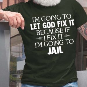 Men Let God Fix It Letters Cotton T-Shirt, T-shirts, Lilicloth.com