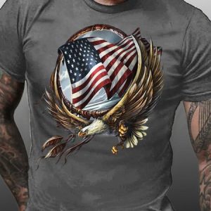 Hoop Eagle Short Sleeve Casual Crew Neck T-Shirt, T-shirts, Lilicloth.com