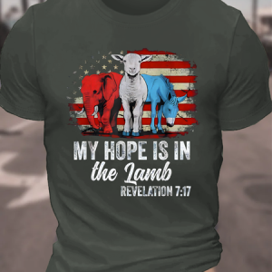 My Hope Is In The Lamb Funny Scripture Elephant Donkey Cotton T-Shirt, T-shirts, Lilicloth.com