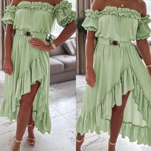 Ruffle Frill Hem Asymmetrical Maxi Dress, Maxi Dresses, ChicMe catalog