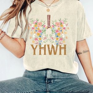 YHWH Floral Christian Washed T-Shirt Vintage Distressed Shirt, T-shirts, Lilicloth.com