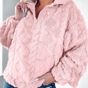 Argyle Pattern Zipper Design Fuzzy Sweatshirt, Sweats & Hoodies, ChicMe catalog