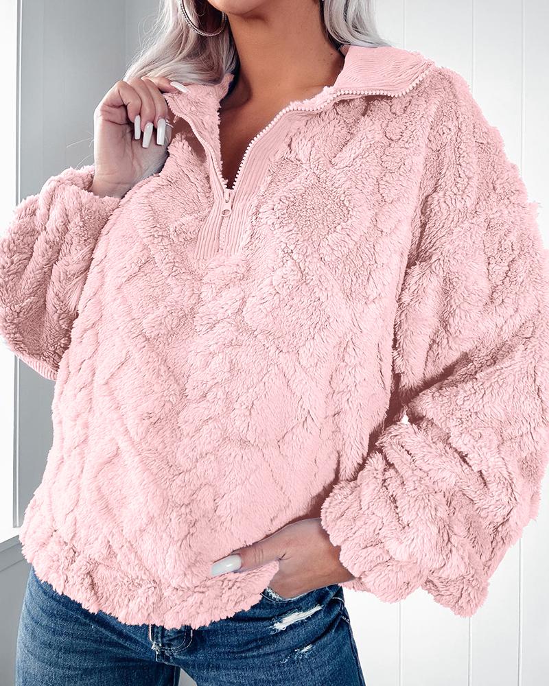 Argyle Pattern Zipper Design Fuzzy Sweatshirt, Sweats & Hoodies, ChicMe catalog