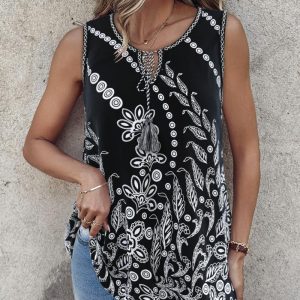 Tribal Print Knotted Tank Top, women Tanks & Crop Tops, ChicMe catalog