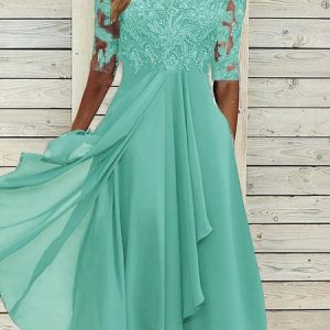 Women's Elegant Mother Of The Bride Dress Wedding Guest Dress, JustFashionNow Formal Dresses, color:Cyan|size:XXL,