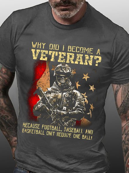 Men American Flag Why Did I Become A Veteran Crew Neck T-Shirt, T-shirts, Lilicloth.com